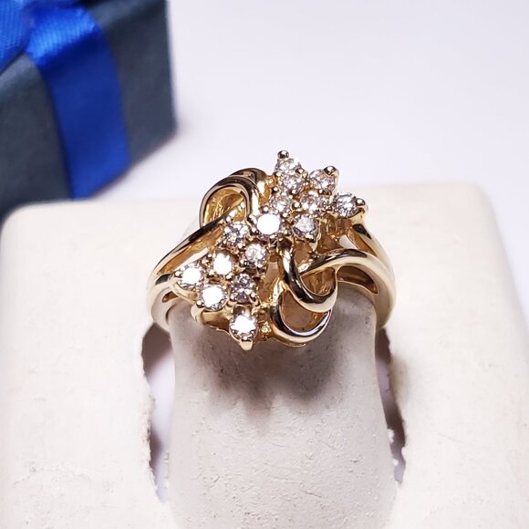 Estate .30ctw Natural Round Diamonds SI2 HI Scrolling Top 14Kt Y/Gold Ring#22013 - Picture 1 of 6